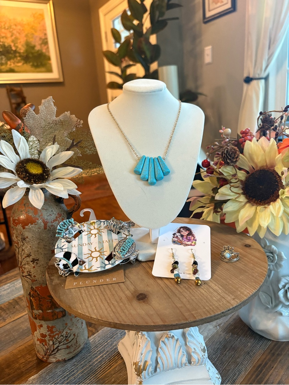 Turquoise Color Boho Jewelry Bundle | Necklace, Rings & Earrings